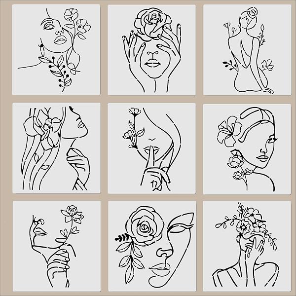ORIGACH Lot de 9 Pochoirs Modernes 30x30cm