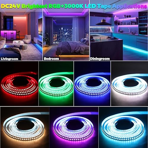 Miniatura 7 de Tira de luz LED RGBW 4IN1 más brillante de 24 voltios, RGB+blanco cálido, 16.4 ft16.4 pies densos 600 LED de alto lumen 5050 0.394 in cortable