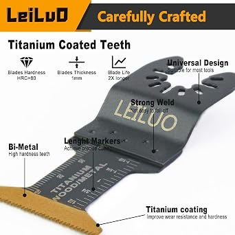 LEILUO 5 Pcs Titanium Oscillating Tool Blades, Multitool Blades Metal Cuts