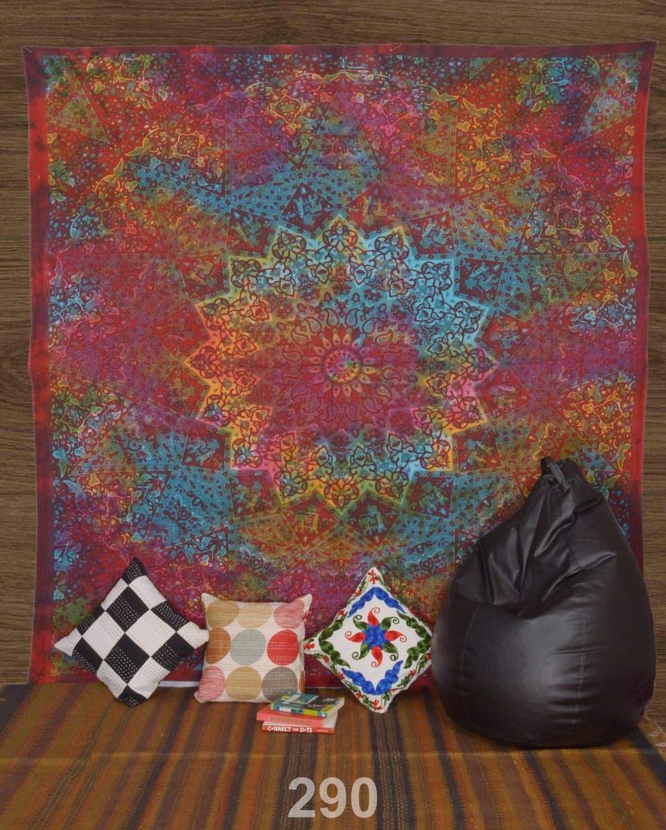 Multi Color Queen 240 x 220 cm Bedspreads with tapestry print with Mandala can also be used as wall hanging, table cover, sofa cover, beach mat and many more - 1 Piece