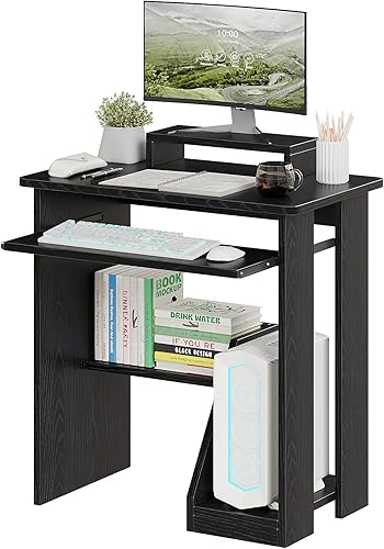 ALISENED Escritorio pequeño de 76 cm para computadora con bandeja para teclado y soporte para monitor, escritorio de estudio y escritura con