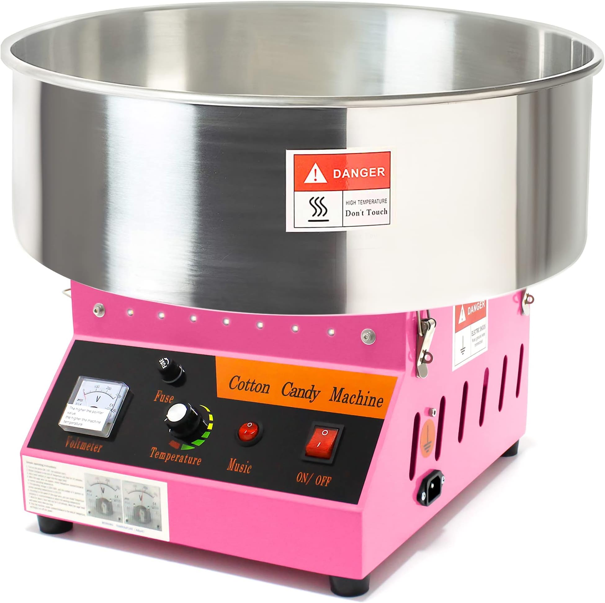 Display4top Commercial Cotton Candy Machine, Electric Cotton Candy Makers, 1080W Candy Floss Maker with Sugar Scoop and Lights Music, Perfect for Family Party Amusement Park Carnival (Pink)