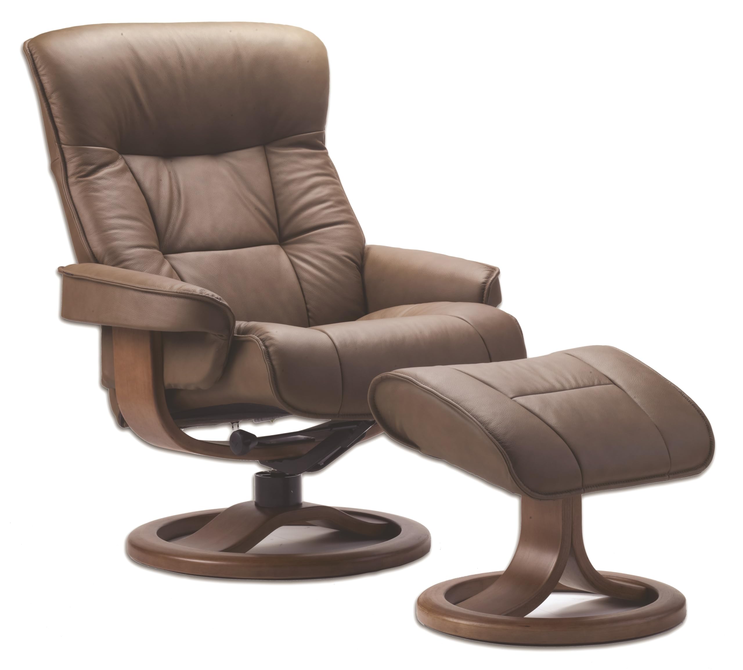Fjords 775 Bergen Small Recliner and Ottoman Norwegian Ergonomic Scandinavian Lounge Reclining Chair Furniture Nordic Line Genuine Cappuccino Leather