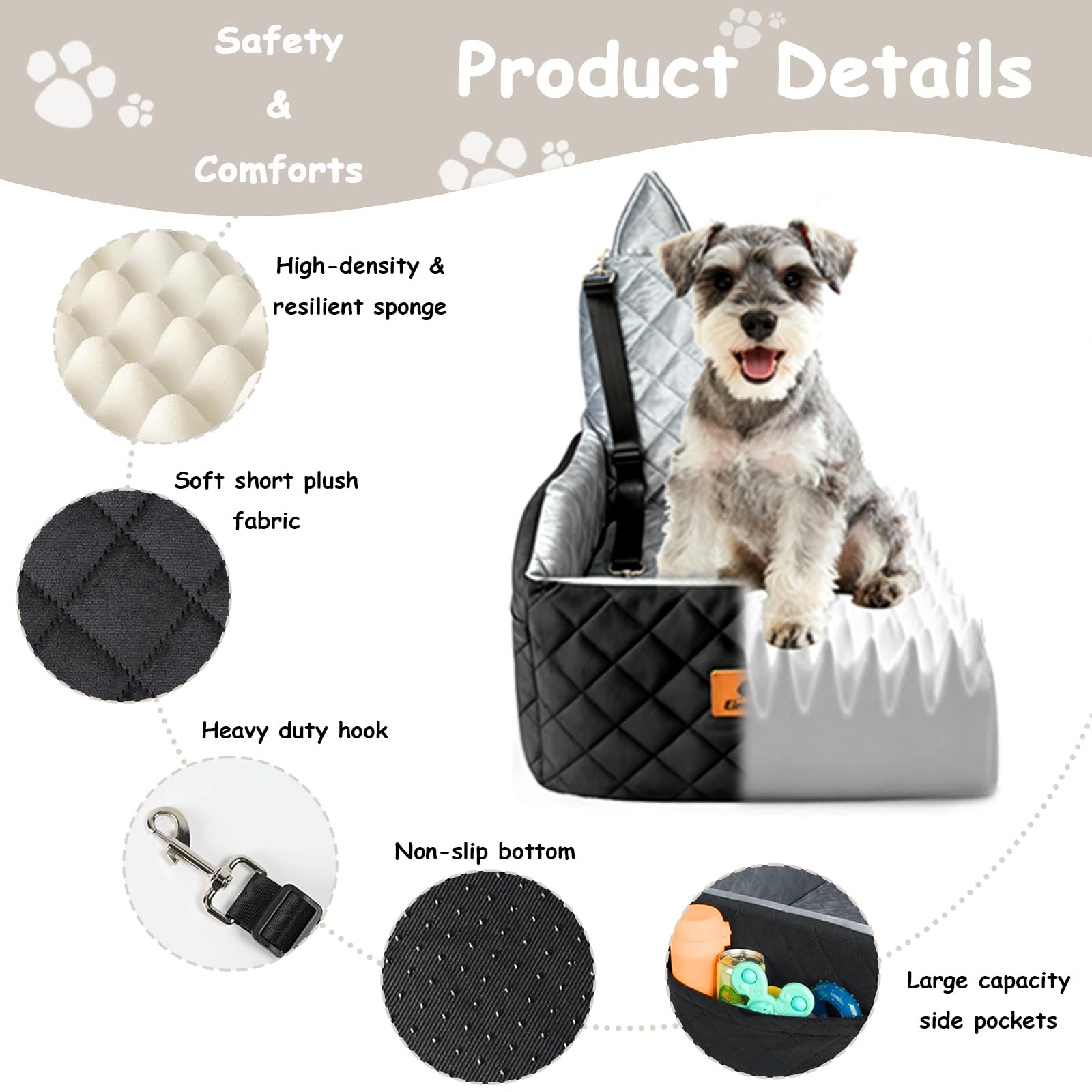 6" Elevated Dog Booster Seat for Small & Medium Dogs up to 35 lbs – Memory Foam Car Bed with Washable Cover for Calmer Rides, Better Window View & Easy Cleaning - image 5