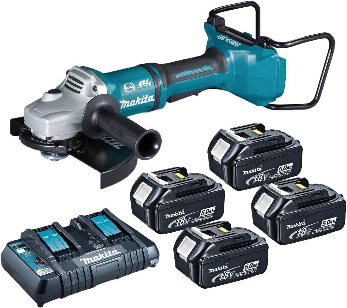 Makita DGA900PT4 18v / 36v Cordless Brushless 230mm 9" Angle Grinder - 4 X 5.0ah