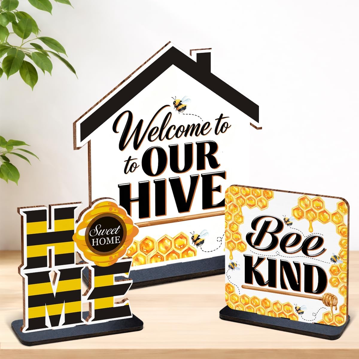 3 Pcs Bee Decor Decoration - Home Sweet Home Wooden Decor Sign image 2