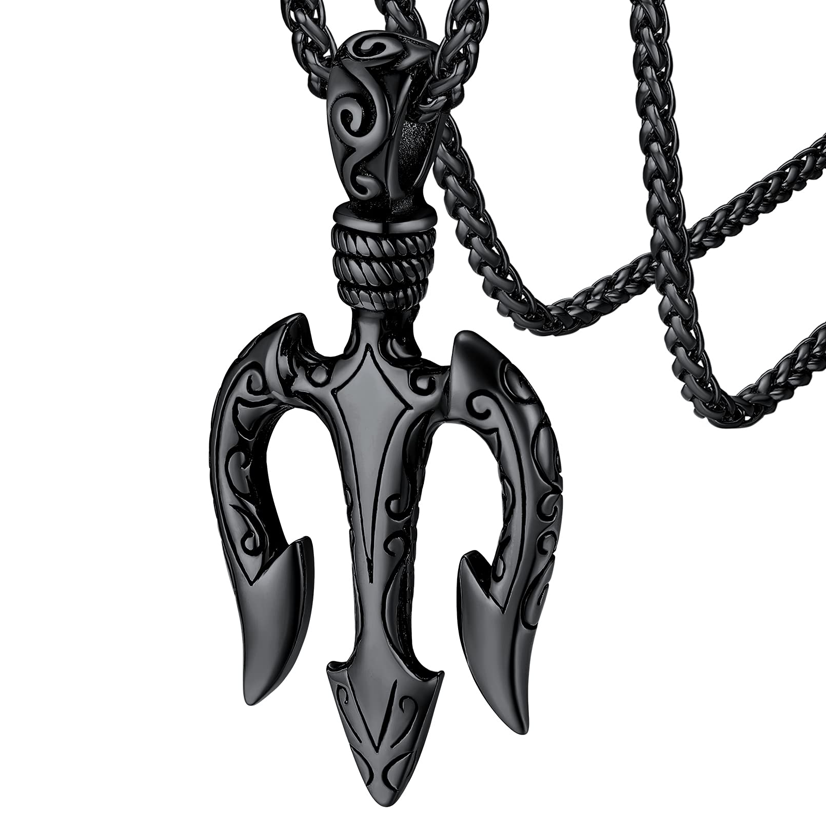 Greek Poseidon/Medusa Pendant Necklace for Men Women, Silver/Black/Gold Stainless Steel Ancient Greece Protection Necklace Mens Amulet Jewelry