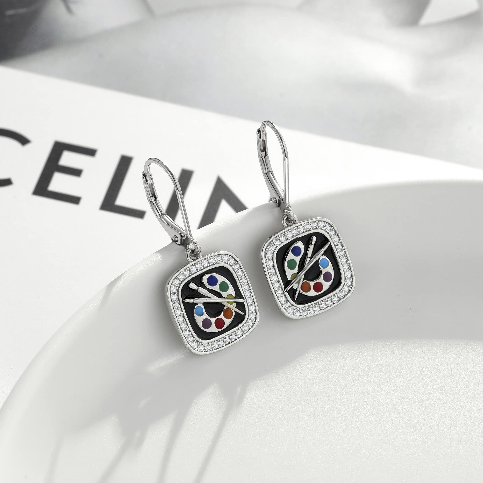 Pendientes de pincel para artistas, pendientes colgantes de colores, regalos para profesores de arte, regalos para mujeres y niñas, amantes del arte, Plata de ley