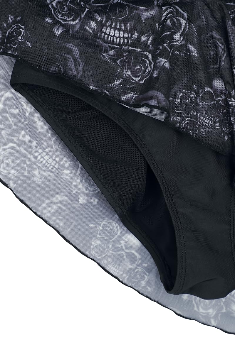 Black Premium by EMP Mujer bañador Negro Estampado Integral Calaveras Rosas