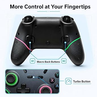 Sefitopher Switch Controller für Switch 2/Switch/Switch OLED/Switch Lite Wireless Switch Pro Controller mit Double Shock 6-Achsen Gyroskop und Turbo Funktion (RGB-Switch)