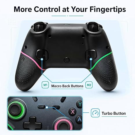 Sefitopher Switch Controller für Switch 2/Switch/Switch OLED/Switch Lite Wireless Switch Pro Controller mit Double Shock 6-Achsen Gyroskop und Turbo Funktion (RGB-Switch)