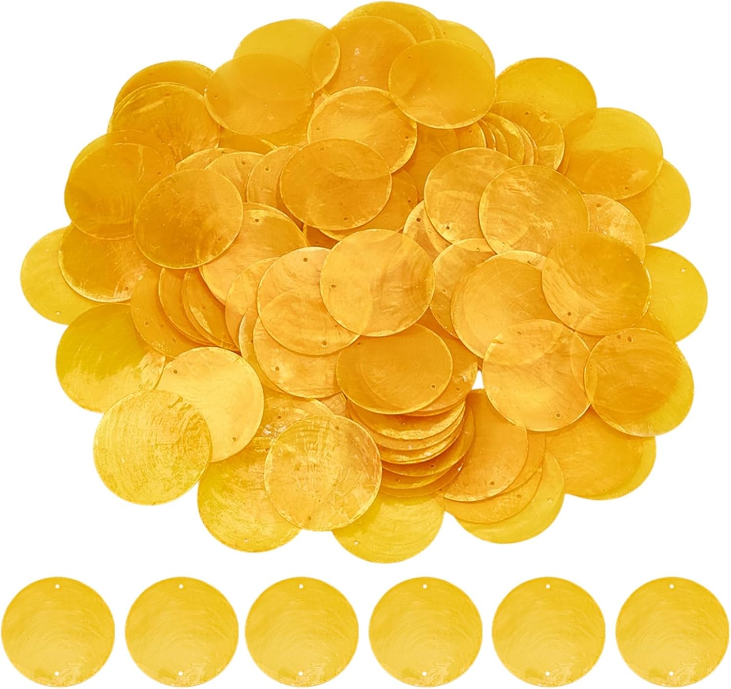 OLYCRAFT 120Pcs White Flat Round Shells Pieces 2 Inch Natural Shells with 2 Holes Natural Capiz Shell Charms Round Slice Shell Disc Coin Beads for Seashell Wind Chimes Curtain Lamp Shade Craft