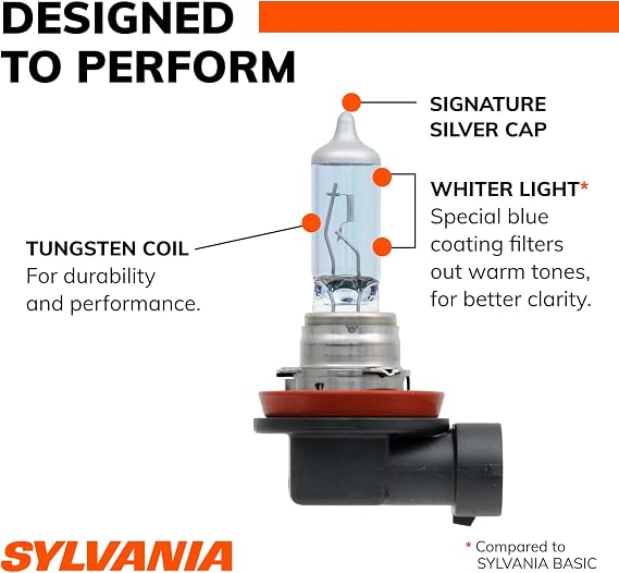 SYLVANIA H11 SilverStar Halogen Headlight Bulb, High or Low Beam, 2 Bulbs