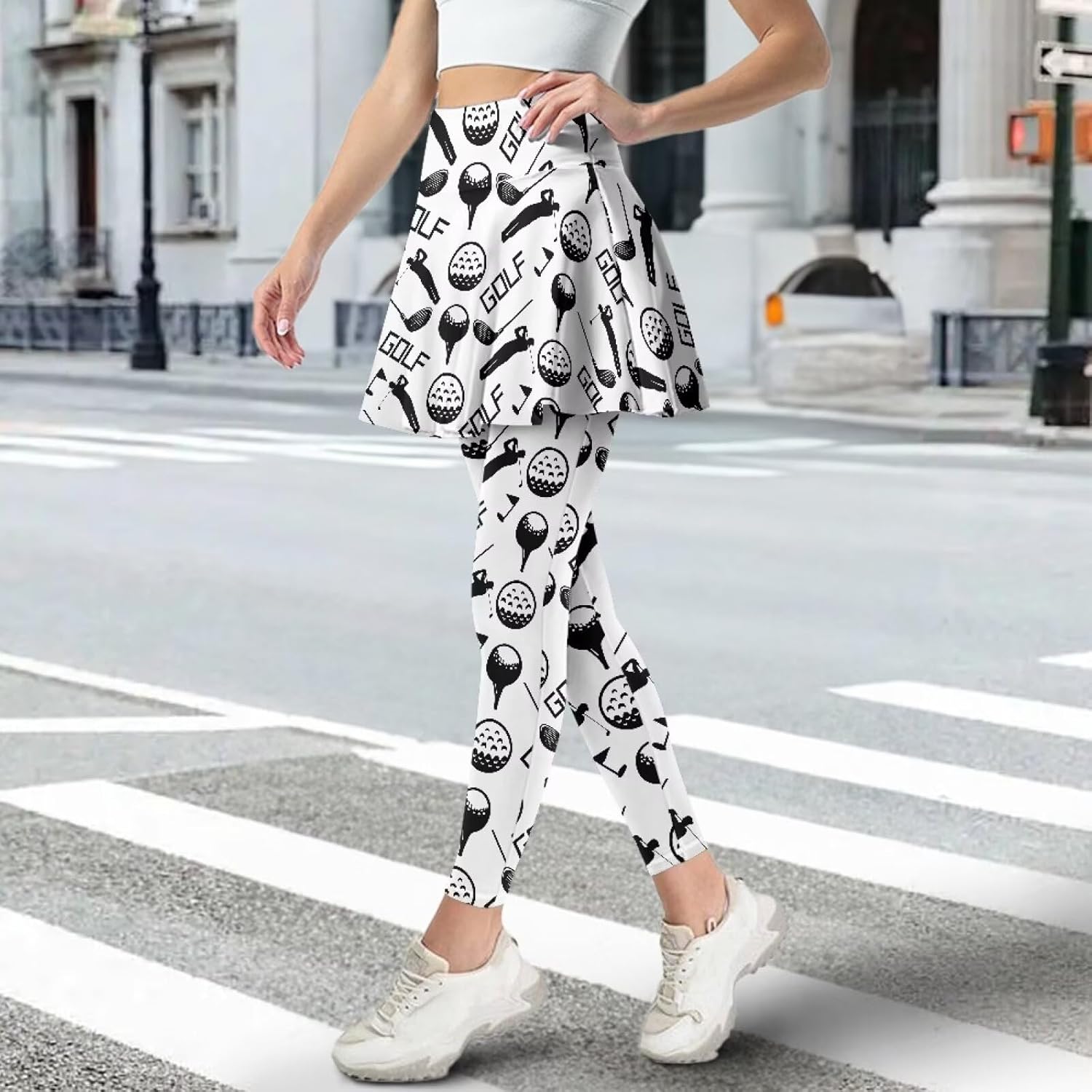 Women's Yoga Tennis Leggings with Skirt Comfortable Elastic Gym Running Skirted Leggings Stylish Athletic Skorts