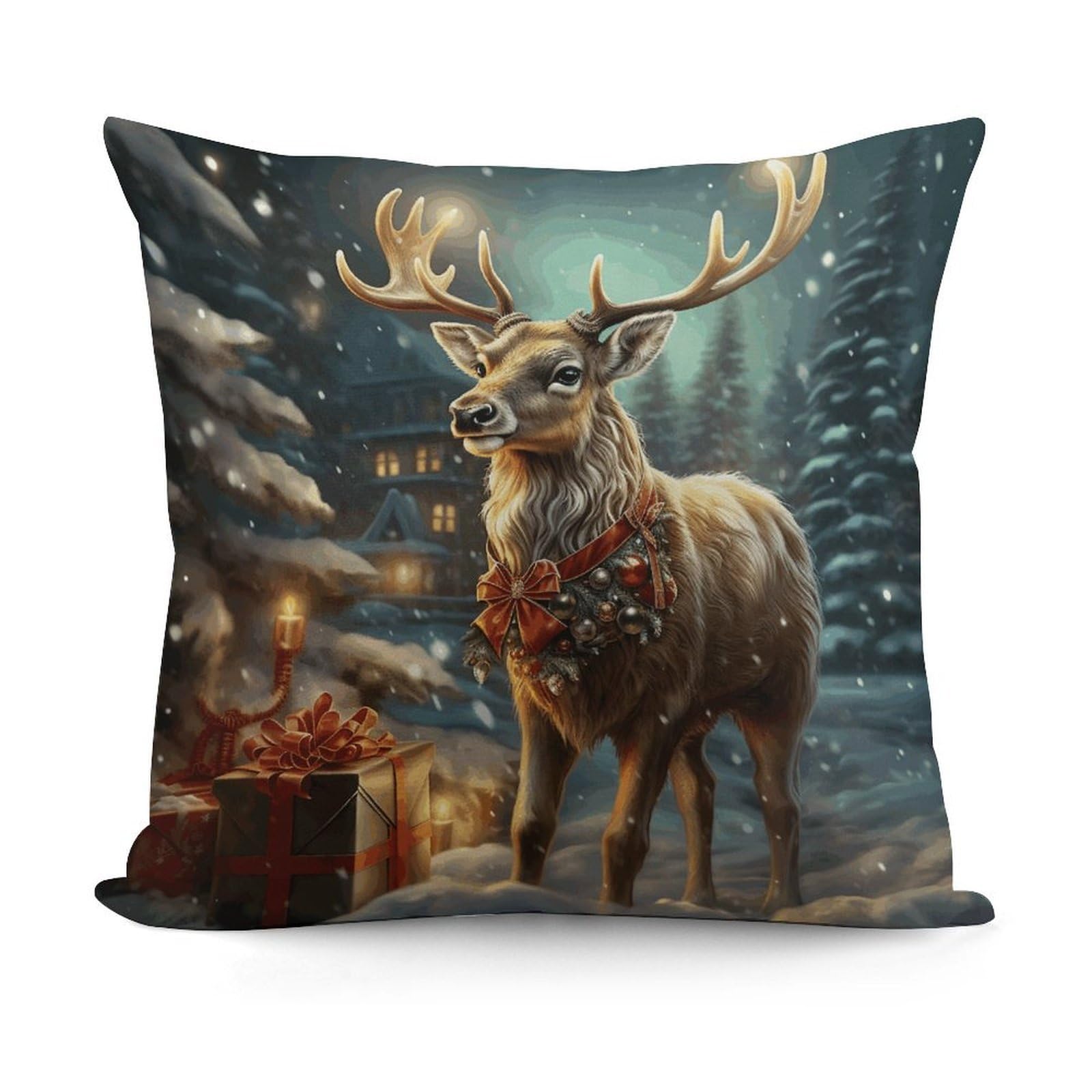 VstaDank Decorative Reindeer Throw Pillow Covers Luxury Soft Pillowcases Fluffy Plush Accent Pillow Cases Personalized Square Lumbar Pillows Shells for All Seasons 18" X 18"