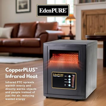 EdenPURE Classic CopperPLUS Infrared Heater 1500 W Energy-Efficient Zone Heater for Large Rooms up to 1000 sq ft Quiet Operation, Cool-Touch Safety, Portable Comfort for Home, Bedroom or Office