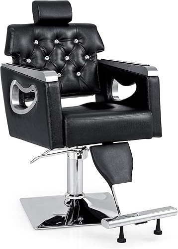 Safstar Silla de peluquería reclinable, silla de equipo de salón y spa, silla giratoria moderna con respaldo inclinable y reposacabezas ajustable de