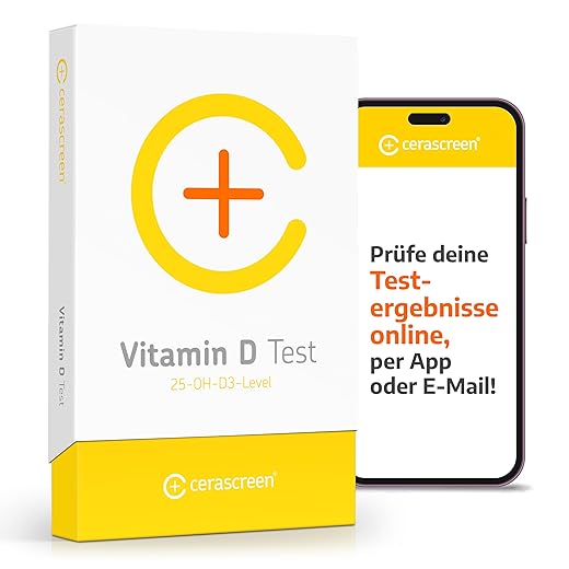 Vitamin D Test Kit von CERASCREEN - Spiegel messen und Mangel erkennen mit dem Selbsttest für zu Hause | Zertifiziertes Labor | Konkrete Handlungsempfehlungen und Gesundheitsinformationen