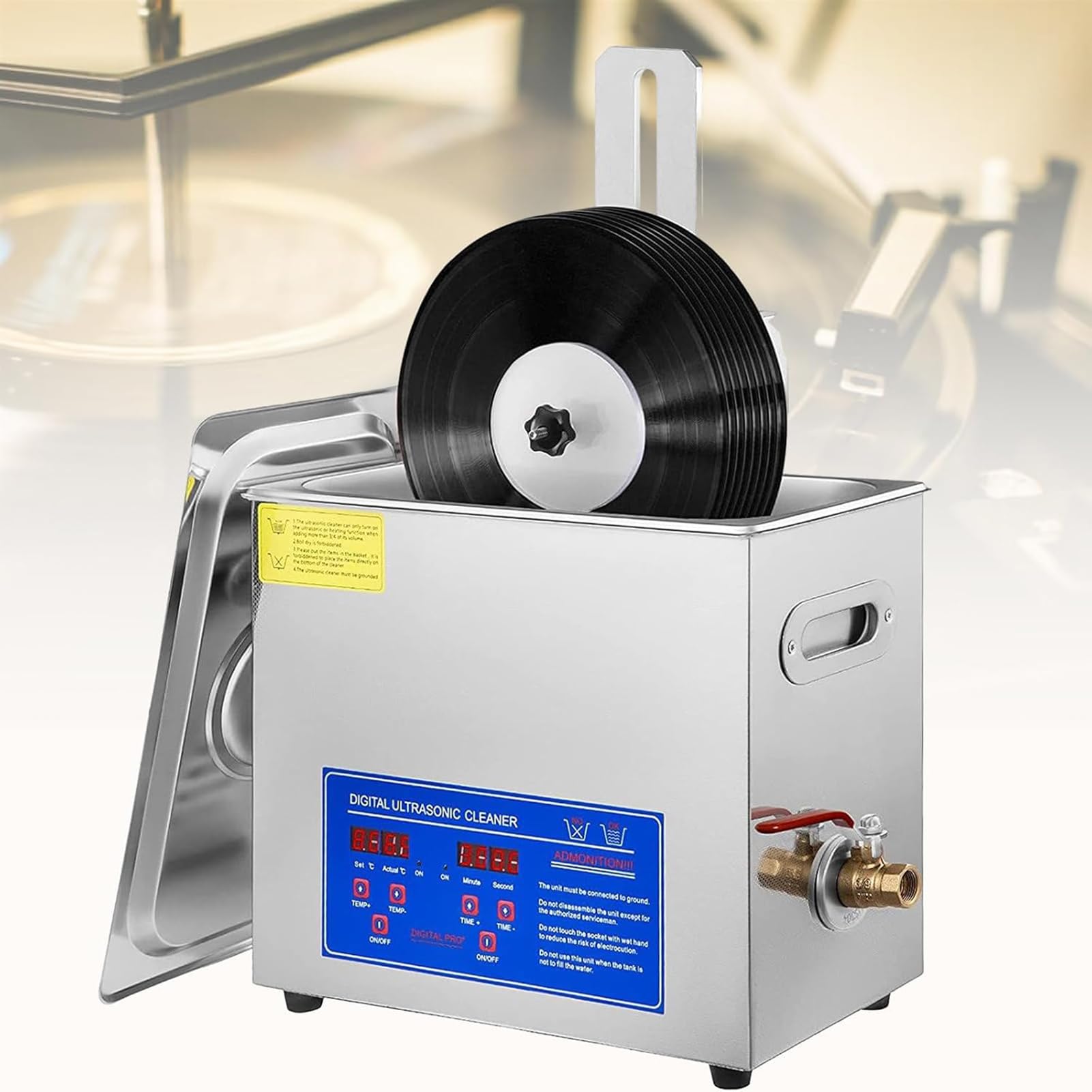 Pulitore Ad Ultrasuoni Per Dischi In Vinile, 6L Macchina Di Pulizia Ad Ultrasuoni Professionale In Acciaio Inossidabile Con Timer Digitale Di Riscaldamento Per Occhiali Orologi Gioielli Laboratorio