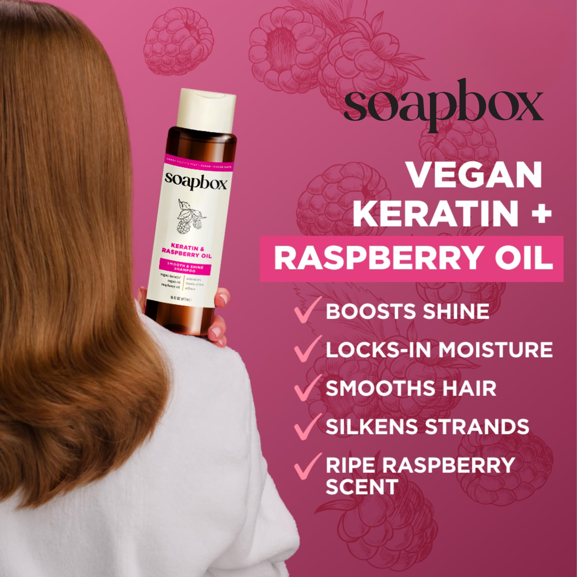 Soapbox Shine Boosting Lot de 2 shampoings et après-shampoing à la kératine à l'huile d'argan, sans sulfate et sans paraben, sans silicone, sans danger pour les couleurs et végétaliens, 473,6 g chacun