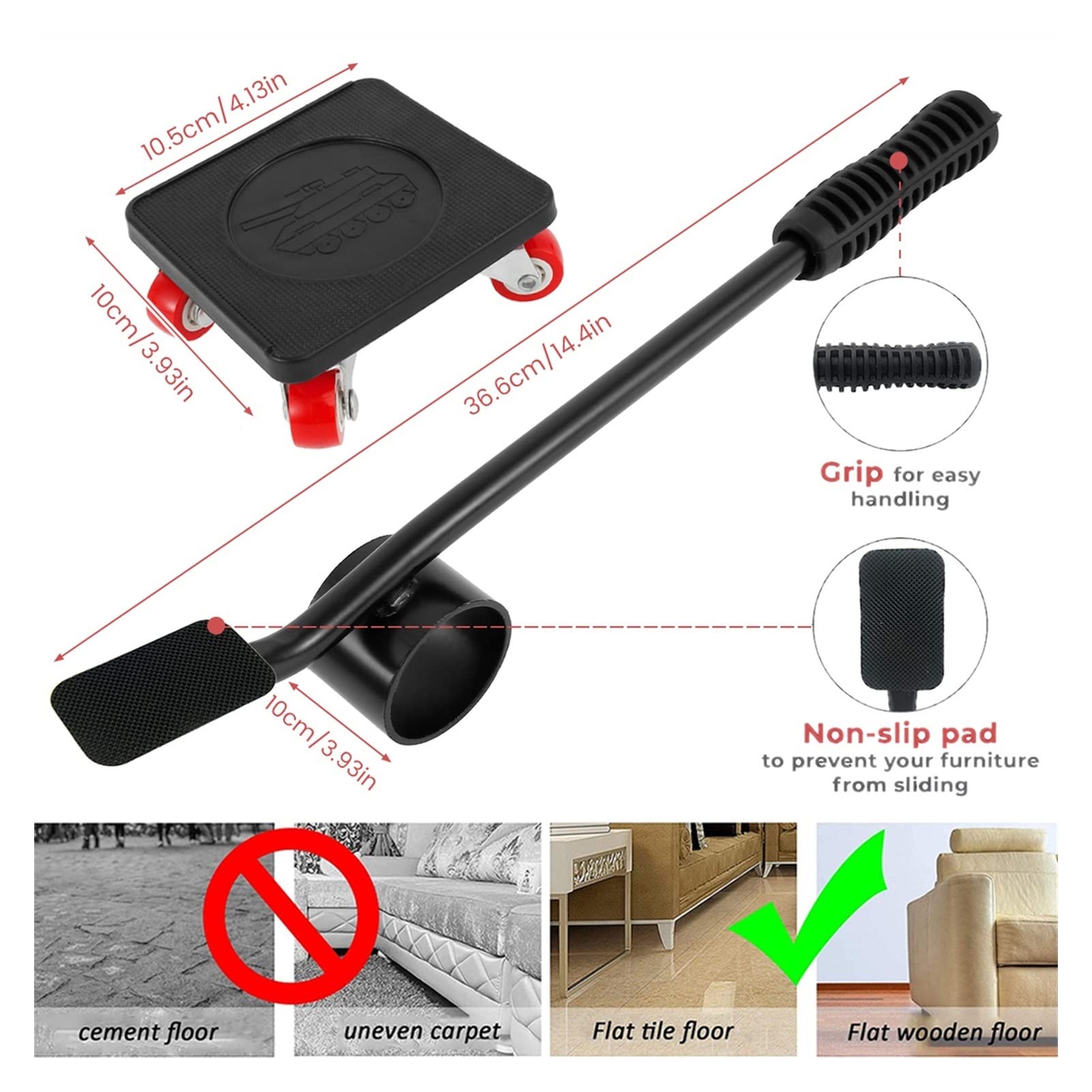 Podnośnik przyczepy, Meble Set 880LB Ciężkie Meble Mover Shifter Lifter Slider Koła Rolkowe Koła Ruchome Zestaw Sofa Stół Demontaż,Odporny na korozję