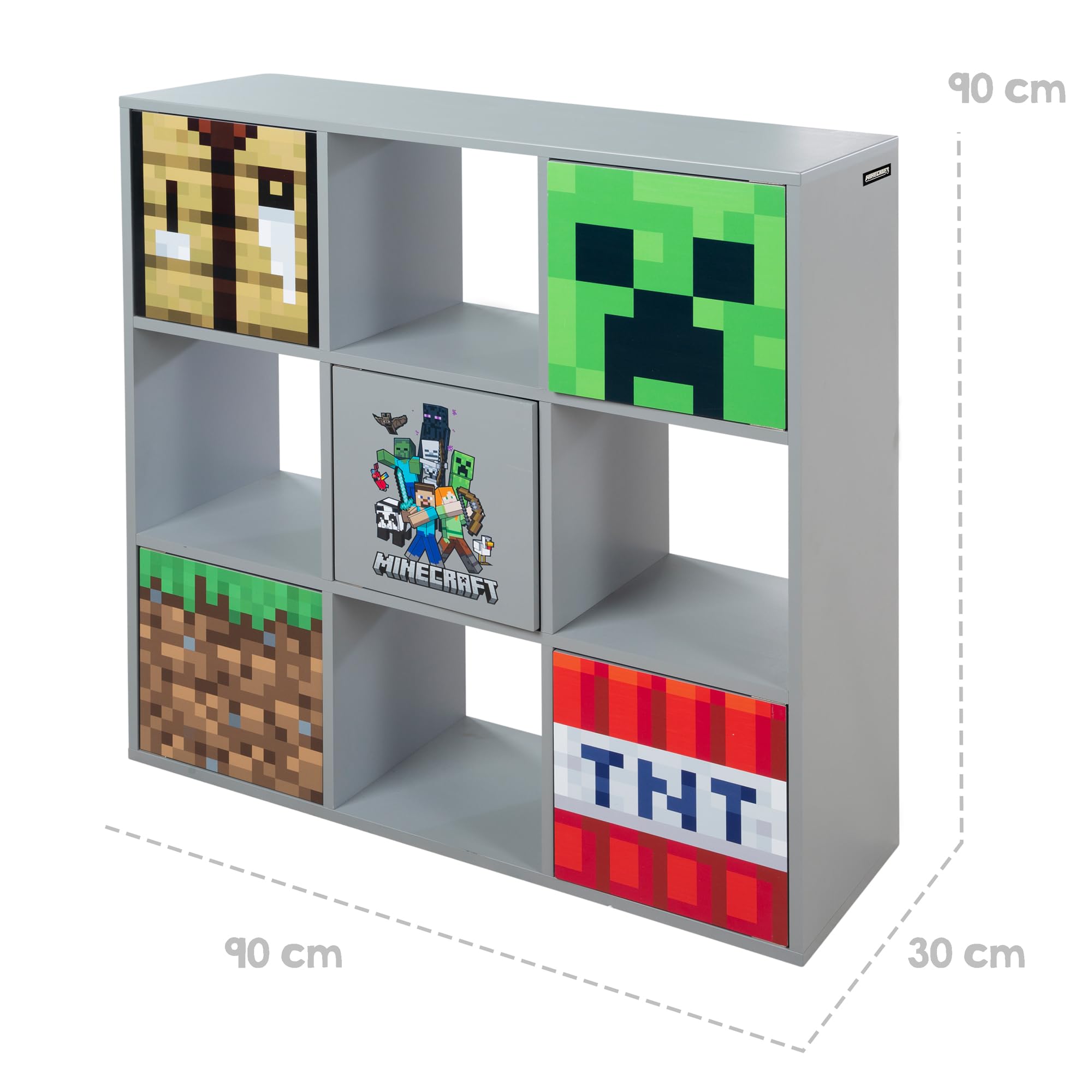 phoenix group Minecraft regał 3 x 3, ścianka działowa z drzwiami i otwartymi półkami, szary
