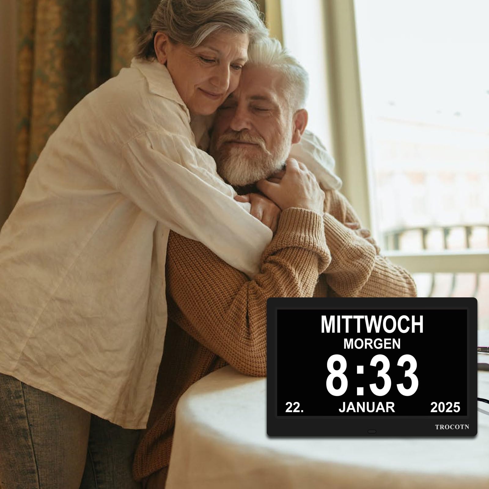TROCOTN Demenz Uhr Senioren Digitale Uhr Tagesuhr Großes Display Wecker Wanduhr (Schwarz,10 Zoll)