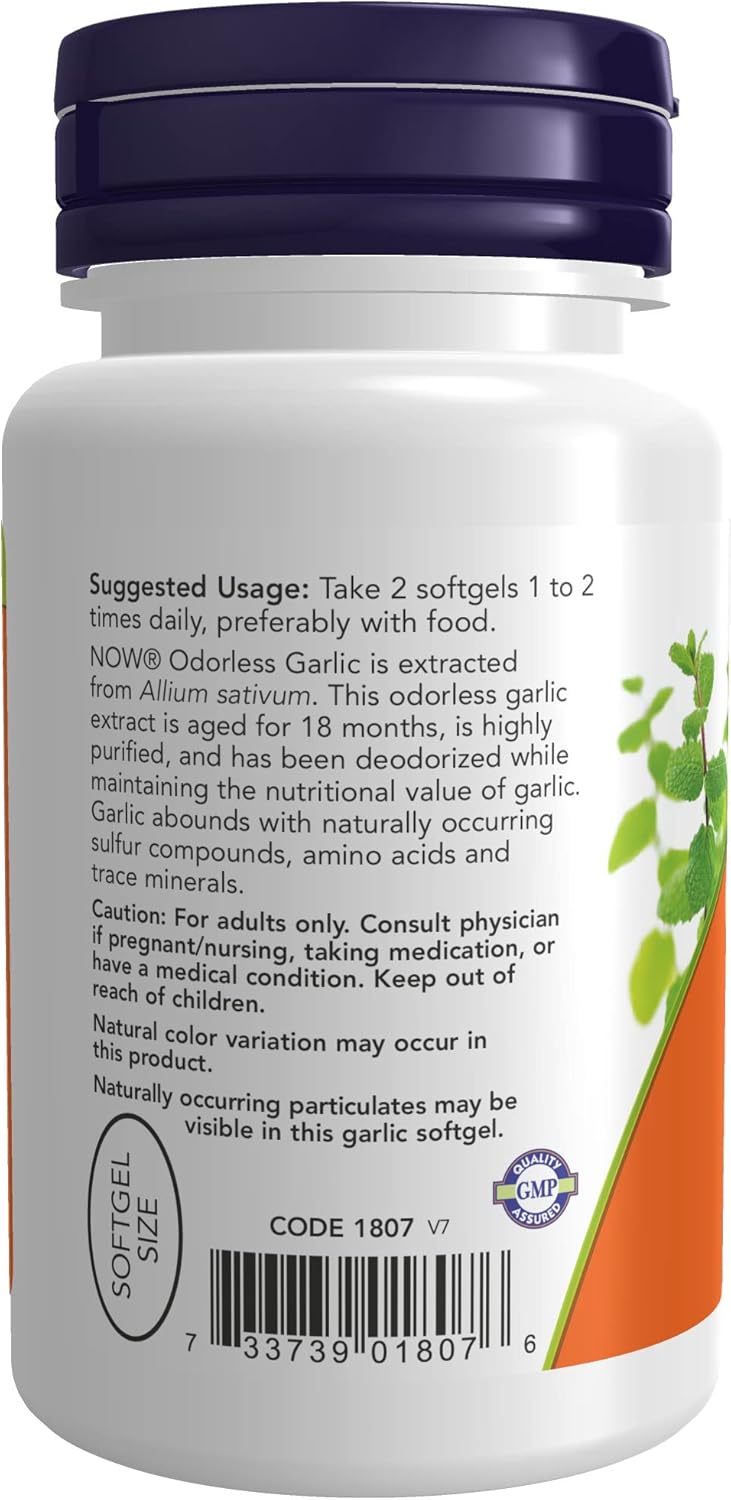 NOW Supplements, Odorless Garlic (Allium sativum), Concentrated Extract, 100 Softgels : Health & Household