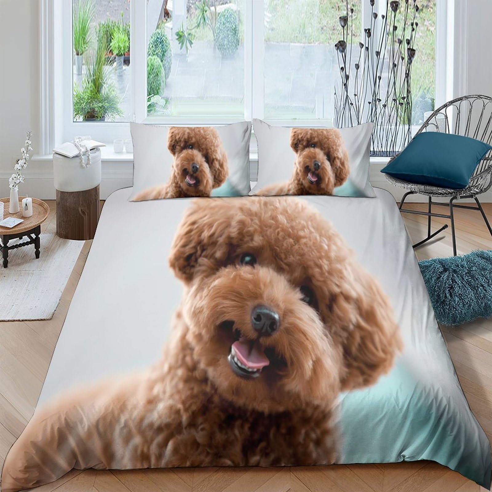 Ctjqhvkz Style-8 3D Printed Brown Poodle Dog Fitted Sheet Microfiber Soft Bed Cover For Bedroom Decor, Anti-Slip, Washable Single（135X200cm）