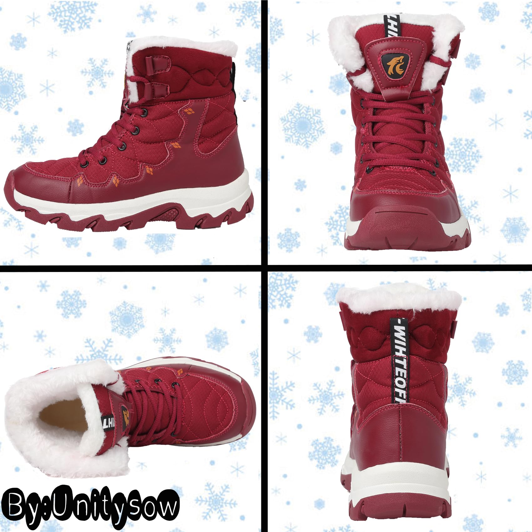 Unitysow Stivali da Neve Uomo Donna Caldi Pelliccia Stivali da Invernali Outdoor Impermeabili Scarpe da Neve Casual Stringate Stivaletti Scarpe da Inverno