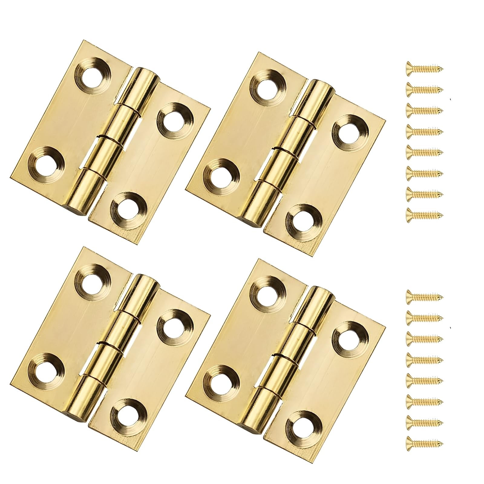 4 Pack Small Hinges with 16 Pcs 16mm Strews, Stainless Steel Gold Small Hinges for Wood, Heavy Duty Gold Folding Butt Door Hinge, for Window, Cabinets, Closet, Wooden Boxes (25x20mm)