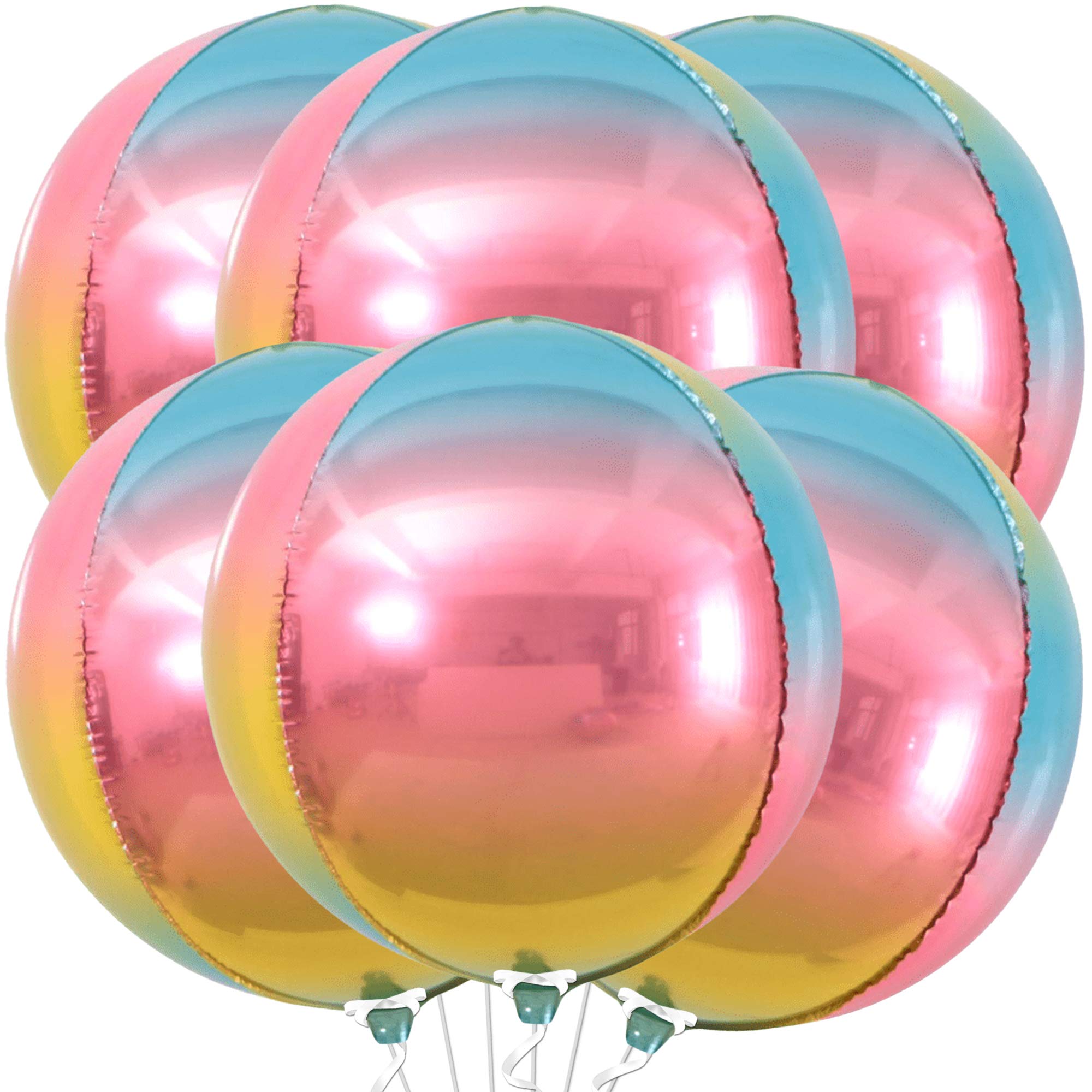 KatchOn, Big Tie Dye Balloons - 22 Inch, Pack of 6 | Rainbow Balloons for Rainbow Birthday Decorations | 4D Sphere Pastel Rainbow Balloons | 360 Degree Ombre Balloons, Pop It Balloons Decorations