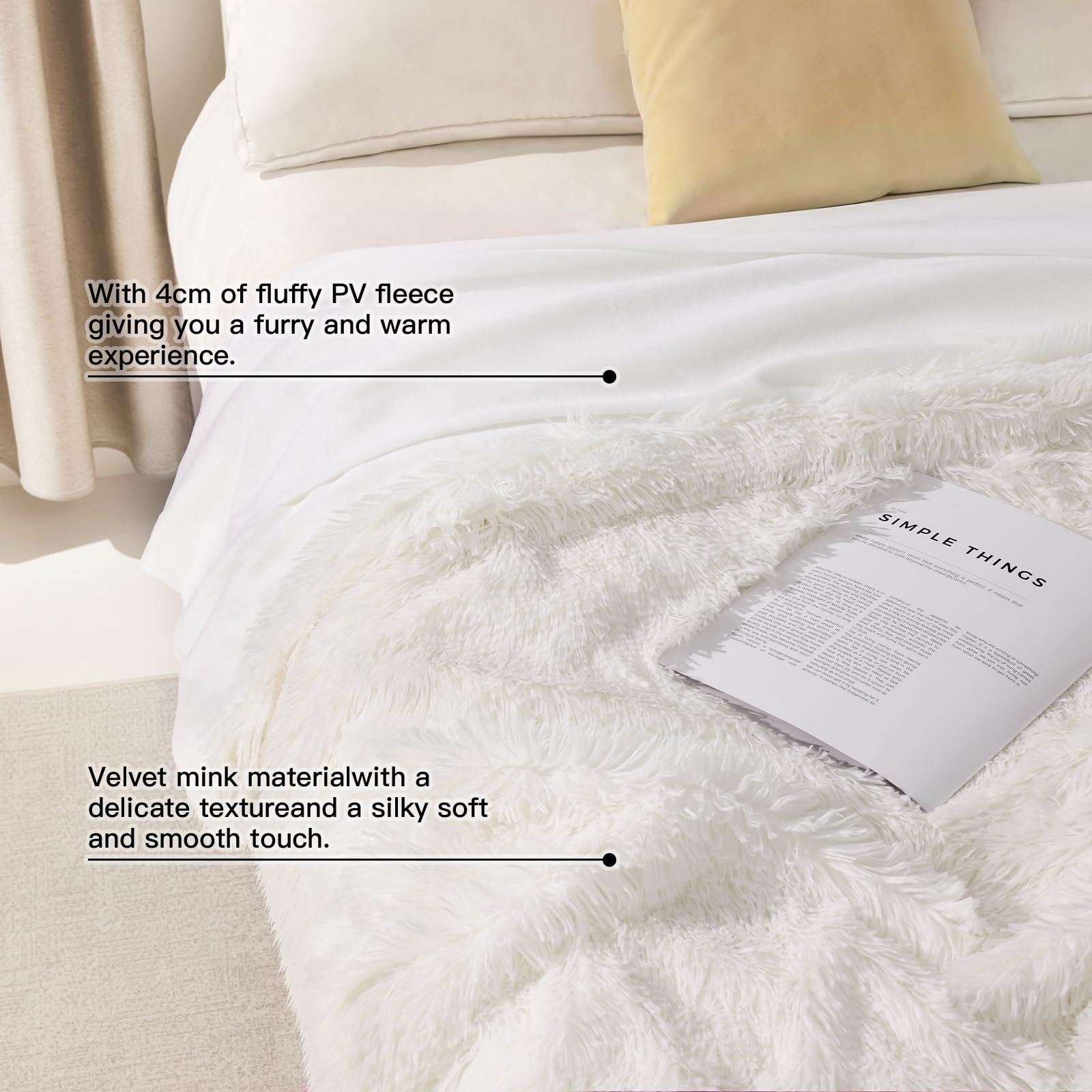 KANKAEU Coperta 160x200 cm, Coperta Pelliccia Morbida e Soffice, Plaid Decorative per Divano e Letti, Coperta Pile Calda e Accogliente, Plaid Matrimoniale,Copriletti,Vero Bianco
