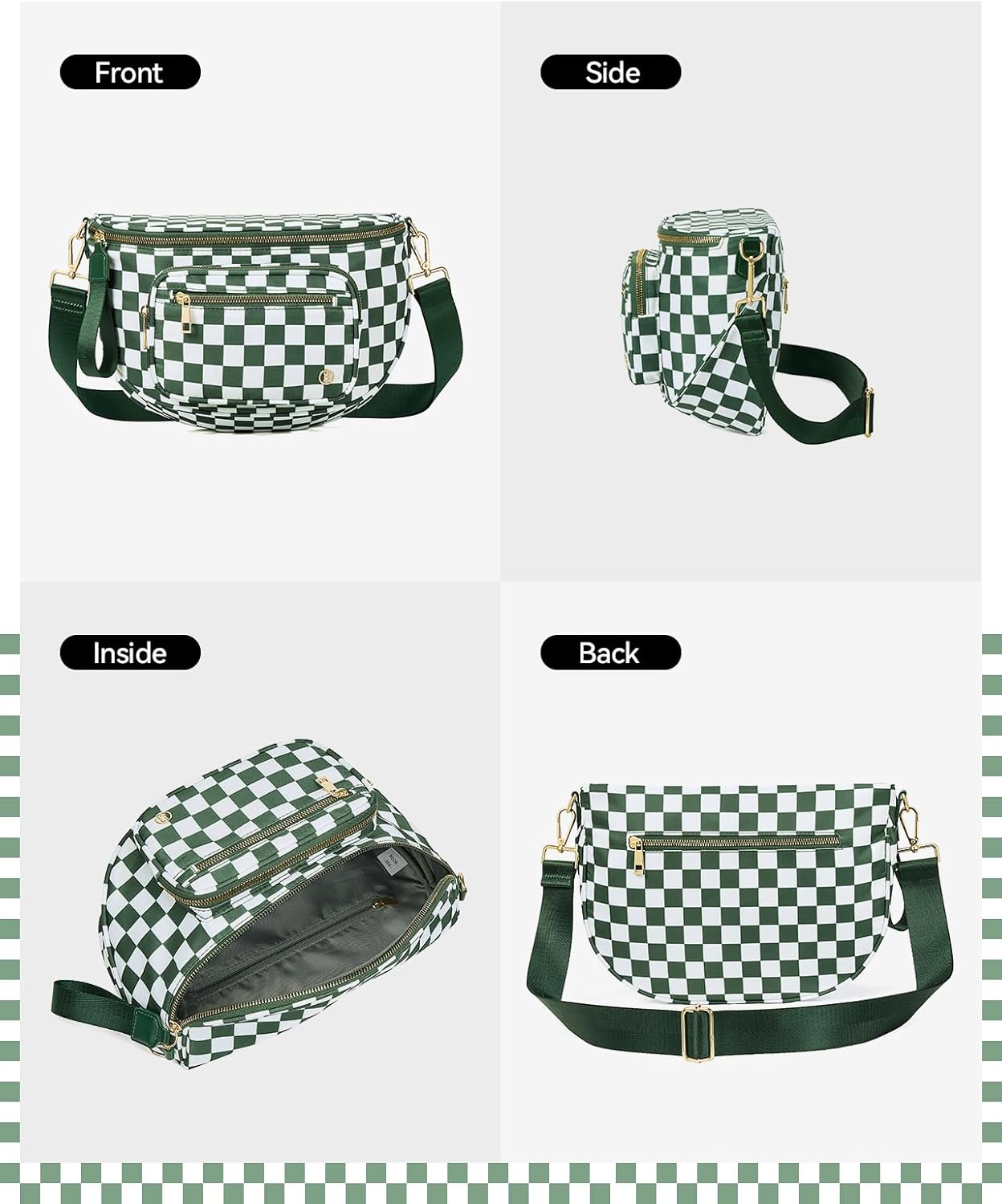 BOSTANTEN Crossbody Bags for Women Cross Body Purse Checkered Bum Bag, Large Diaper Purse for Moms, Perfect for Work/Travel - Image 7