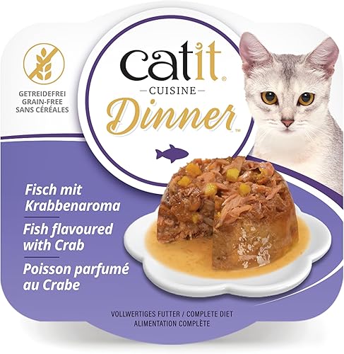 Catit Cena de pescado con sabor a cangrejo y calabaza alimento húmedo hidratante y saludable para gatos de todas las edades