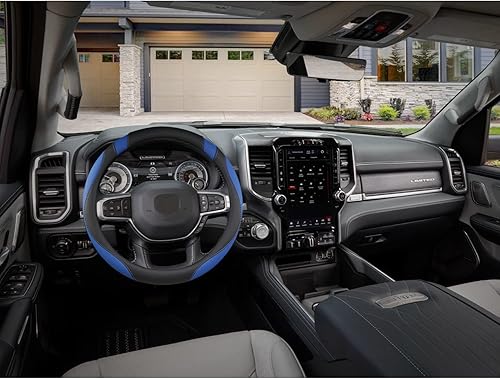 Miniatura 4 de West Llama Funda personalizada para volante de automóvil Dodge RAM 1500 2500 3500, 15.5-16 pulgadas (negro + azul tamaño grande)