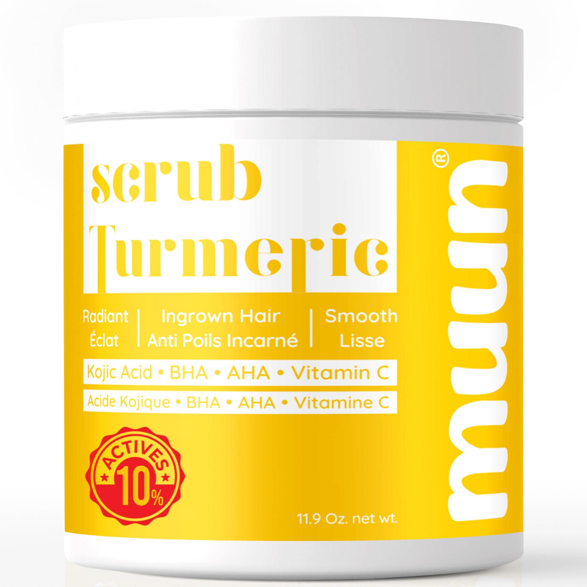 Muun Turmeric Scrub with Kojic Acid AHA/BHA Face &Body - Exfoliator Dark spot Remover- Ingrown Hair Treatment Bikini Area Inner Thighs Armpit Underarm Exfoliating