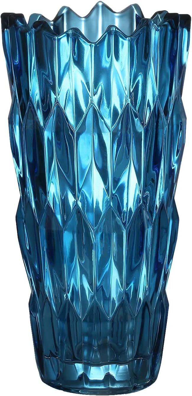 Blue Glass Vase, Decorative Flower Vase for Large Bouquets, Mantel and Shelf Display, Dining Table Centerpiece, Living Room, or Office Decoration, 10'' Tall