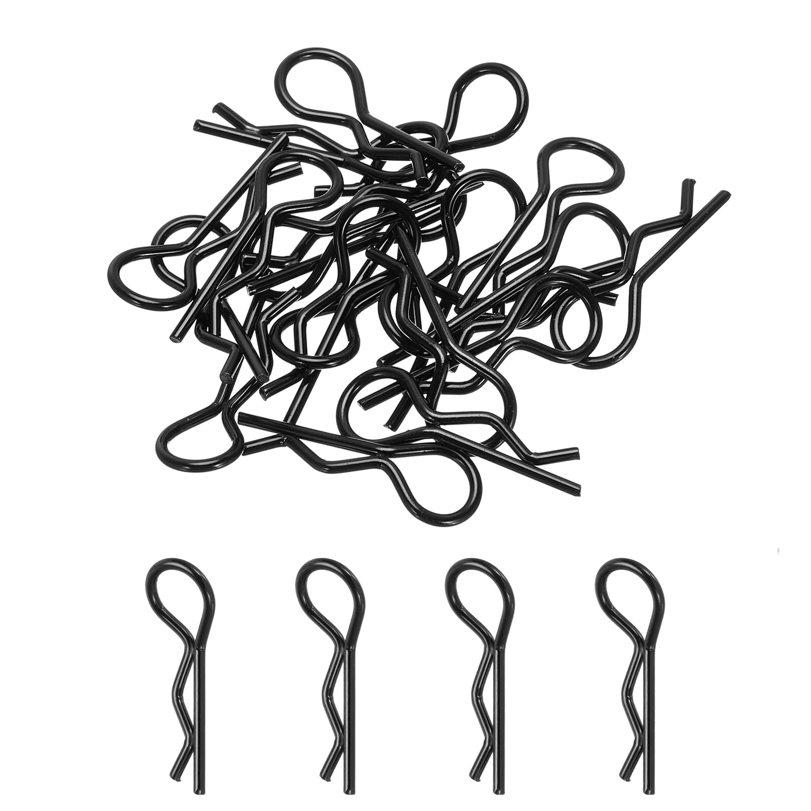 sourcing map 20pcs 30-Degree Angle RC Body Clips Bent Springy R Pins 23x1.2x9.4mm for All 1/8 1/10 Scale Model RC Car Crawler Truck Shell Replacement(Black)
