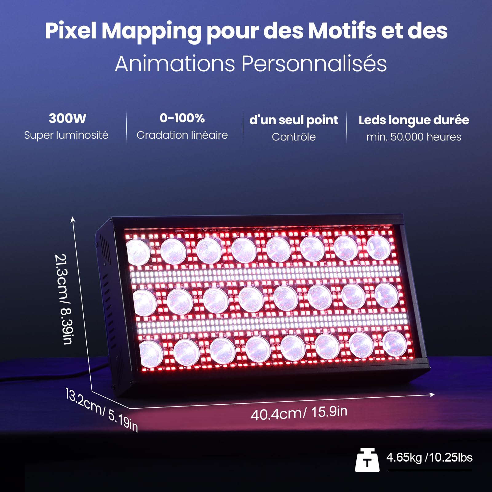 Betopper 300W Lumière Stroboscope LED Matricielle Beam Dynamique RGBW 1P | 4-en-1 RGBW Mappage de Pixels Jeu de Lumiere 5 Modes de Controle Intense Strobe Lumières de Scène pour DJ Bar Fête
