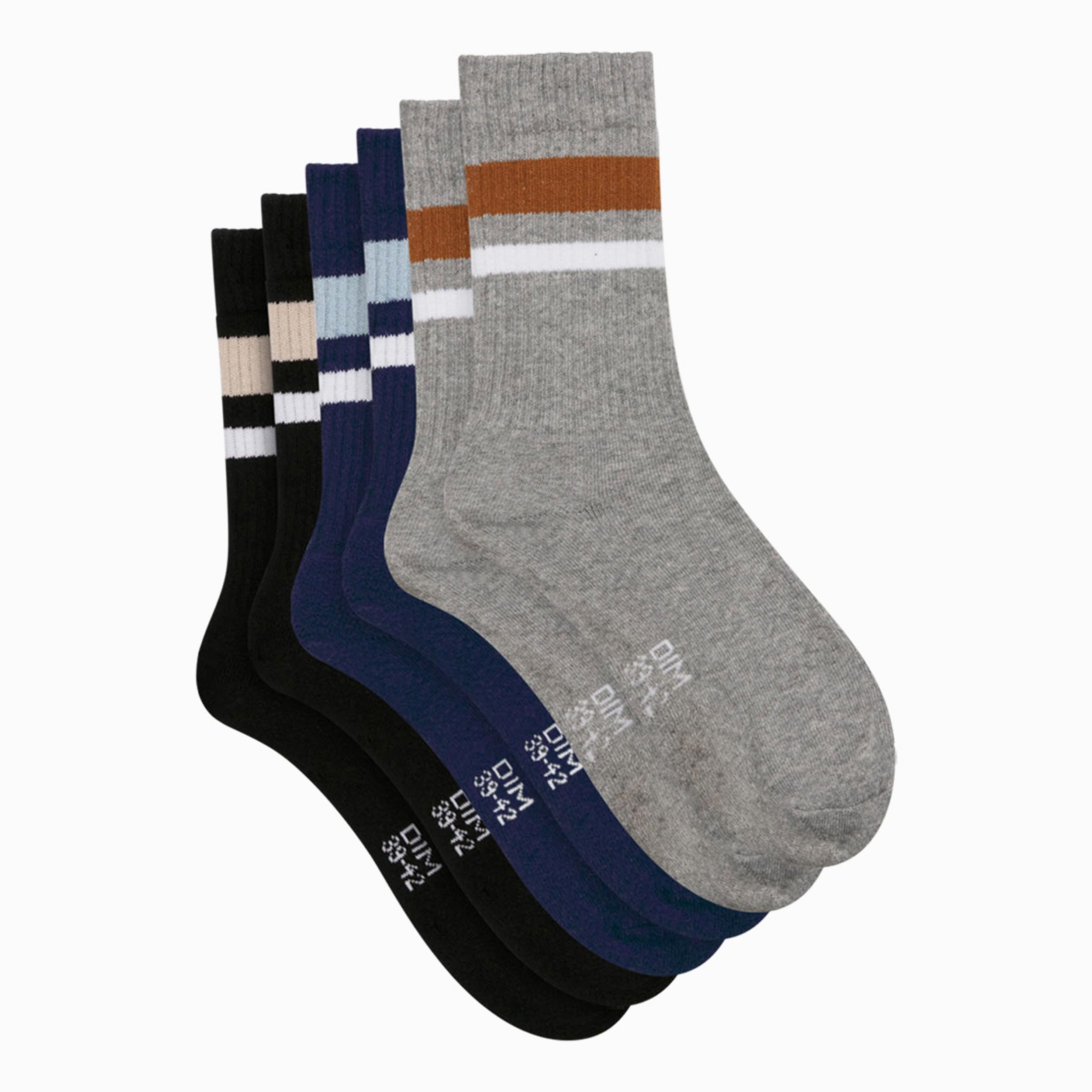 DIM Men's Ecodim Sport Lifestyle x3 Socks, Pearl Grey/Chinese Blue/Ivory Black, 43-46