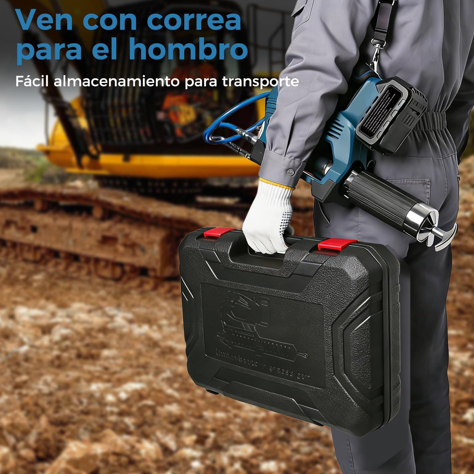Bostar Pistola de Engrase 12000 PSI Eléctrica Bomba de Engrase a Batería con 2 Baterías 4.0Ah(Compatible Makita 18V), Motor Sin Escobillas, Manguera 1m y Adaptador para Maquinaria Agrícola y Camiones