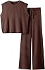 Dqbeng Women's 2 Piece Outfits Sweater Sets Knit Sleeveless Pullover Tops High Waist Pants Lounge Sets Tracksuits