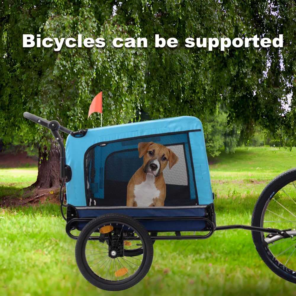 Pet Bike Trailer Dog Cart for Bicycle,for Small and Medium Pets, Quick Release Wheel, Non-Slip Floor, Internal Leash (Blue + Steel + Fabric)