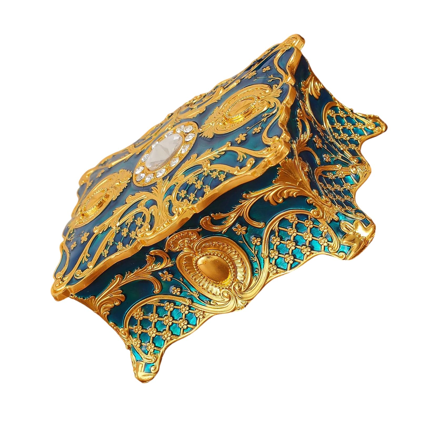 ZEPFJHE Sturdy Enameled Coated Metal Jewelry Holder with Floral Designs and Rhinestones Detail Stylish Jewelry Case