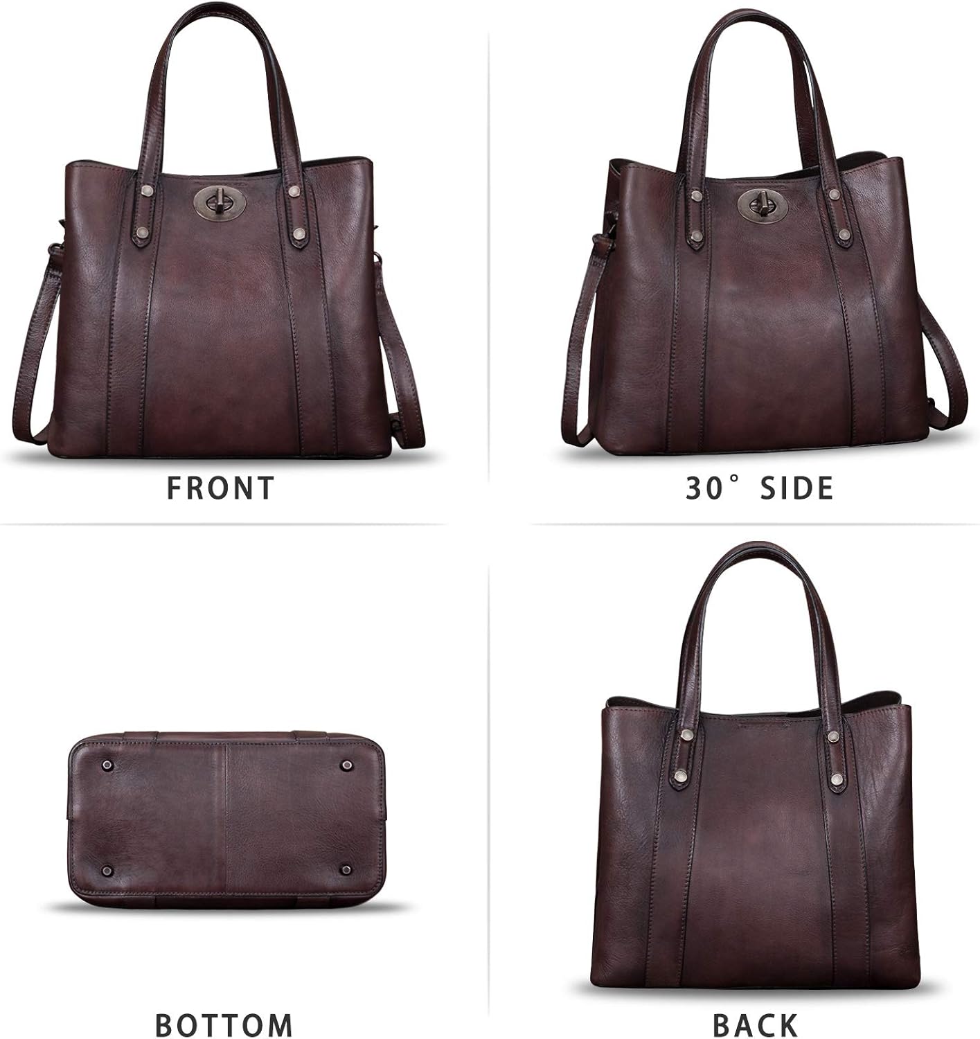 Genuine Leather Handbags for Women Satchel Purses Vintage Handmade Shoulder Bag Cowhide Top Handle Handbag Totes | Genuine Leather, Vintage, Handmade, Cowhide, Top Handle, Handbag - Image 4