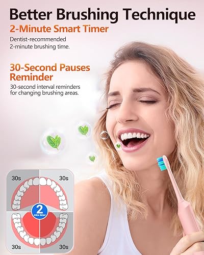 Miniatura 4 de Cepillo de dientes eléctrico para adultos, cepillo de dientes sónico con 3 niveles de intensidad y 5 modos, una carga durante 90 días, cepillo de