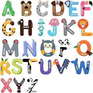 Magnetic Letters for Kids, 26 Large Animal Alphabet Refrigerator Fridge Magnets Colorful ABC Uppercase Educational Toy Set for 3 4 5 Years Old Toddlers Learning Spelling Game