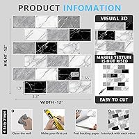 Vista 5 de URCOLOR 10 hojas de vinilo adhesivo para salpicaduras en cocina, 12 x 12 pulgadas, autoadhesivo para salpicaduras en baño, aspecto de mármol negro