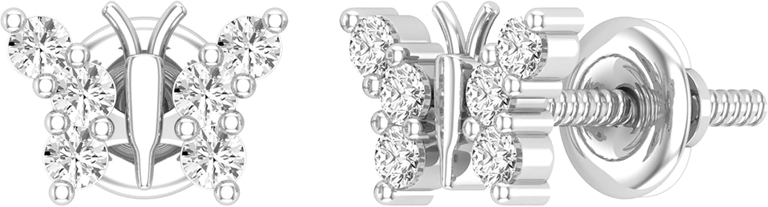 Dazzlingrock Collection 0.20 Ctw Round White Natural Diamond Women Butterfly Stud Earrings 1/5 CT, in Real Solid Gold & 925 Sterling Silver